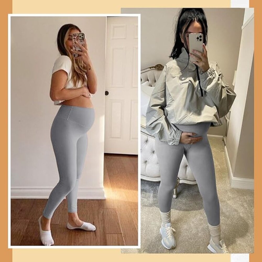 Maternity Leggings Over The Belly with Pockets,  Workout Pregnancy yoga pants - Picture 3 of 4